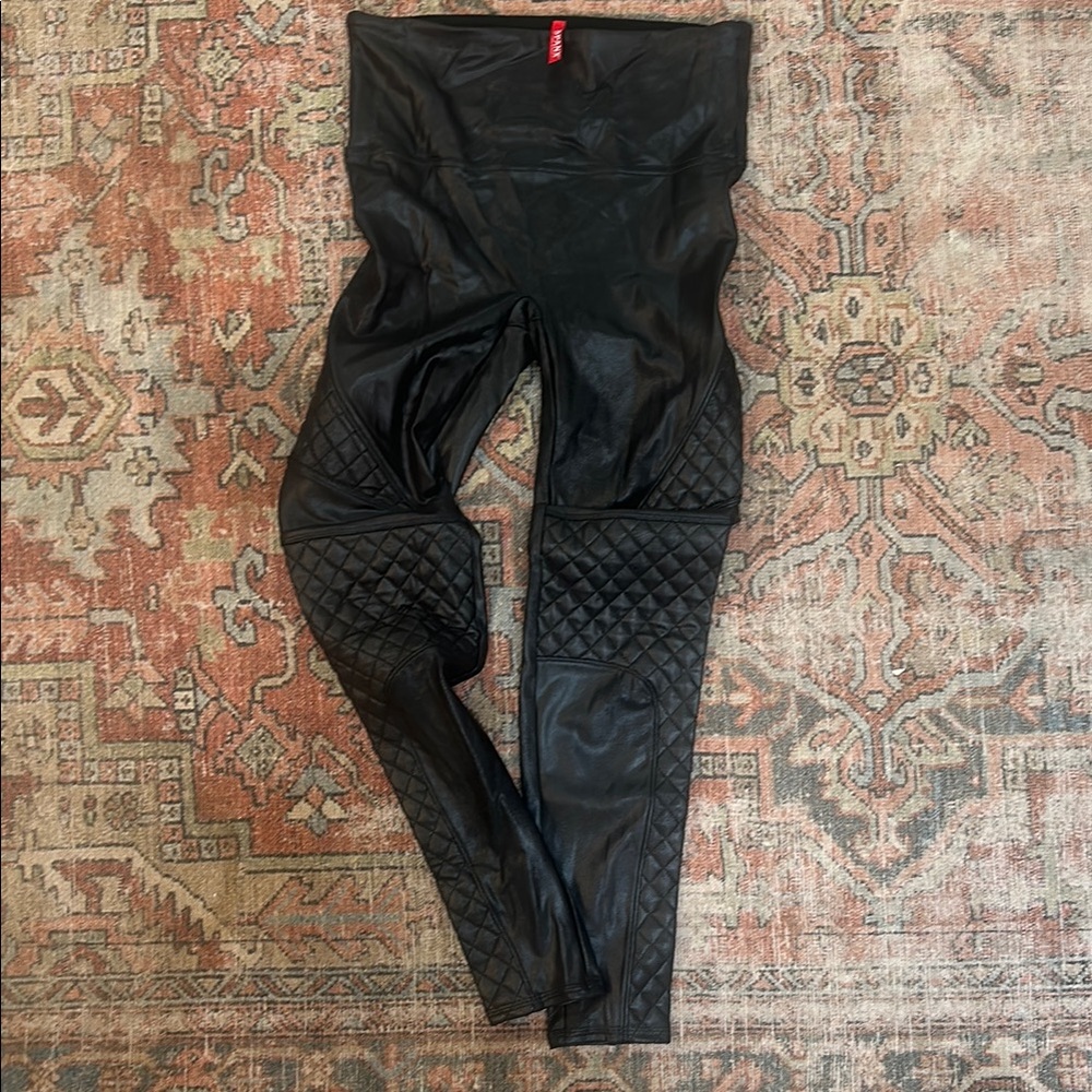 Black Faux Leather Quilted Leggings